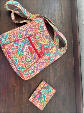 Vera Bradley Red/Pink Crossbody **AND** Wallet Paisley Design